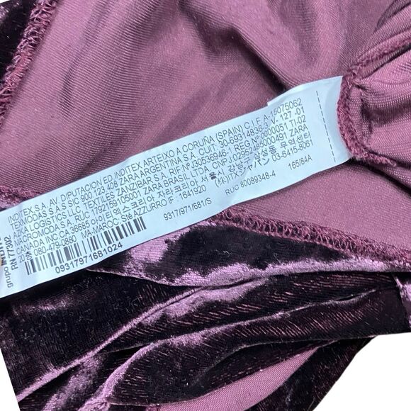 ZARA Burgundy Velvet Midi Dress Flutter Sleeve Holiday Cocktail Size S - Picture 13 of 13